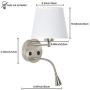 Led Modern Interior Hardwired Wall Sconce White Fabric Shade, 2 Switch Double Night Light Sources e26 Bedroom Decorative Lamp Fixture, Desk Gooseneck Rotatable Reading Lighting for Living Room Decor