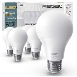 Regal LED A19 Light Bulb 5000K Daylight 800-Lumen, 9-Watt (60-Watt Equivalent), E26 Base, 5000 Kelvin, Day Light, 5-Pack, Non-Dimmable