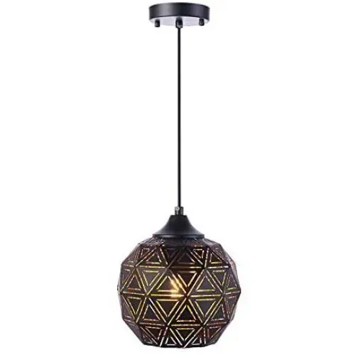 SYDTOP Industrial Mini Pendant Light with Handcrafted Metal Geometric Shape Contemporary 1-Light Rustic Pendant Lighting Fixture for Kitchen Island Dining Room Sink Bar Counter Loft, Matte Black