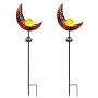 Aikeve Solar Garden Stake Lights,2 Pack Crackle Glass Globe Antique Brass Metal Stake Warm White Moon Lights,Outdoor Waterproof for Lawn Patio Yard Wedding Party Decorations Light