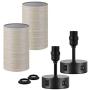 Oneach Modern Table Lamps Set of 2 with Dual USB Charging Port an AC Outlet 15” Bedside Desk Lamp for Bedroom Living Room Grey Cylinder Shade