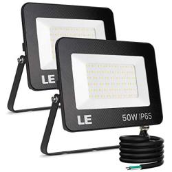 LE 50W Outdoor LED Flood Light 4200lm Super Bright Outside Floodlight Fixture, Waterproof 5000K Daylight White Commercial Security Lighting for Yard, Garden, Pack of 2