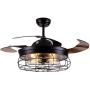 42'' Modern Ceiling Fans with Lights, Industrial Ceiling Fan Retractable Blades Vintage Cage, Change 3 Speed , 5 x 40W, E27 bulb, bulb no included, Mute motor Indoor Fan Light for Living Room, Kitchen, Bedroom, Dining Room, Dinner Rroom