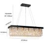 7PM Rectangular Chandelier Crystal Modern Raindrop Hanging Pendant Light Black Iron Frame Lighting for Dining Room L31.5'' x W9.8'' …