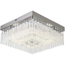 Horisun Modern LED Ceiling Light, Gorgeous Crystal Lighting Fixture, Glass LED Chandelier, Home Decoration Surface Mount Ceiling Lamp for Dining Room, Kitchen, Aisle, Hallway, Office, 4000K, 1320LM