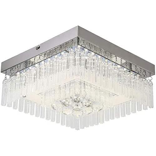 Horisun Modern LED Ceiling Light, Gorgeous Crystal Lighting Fixture, Glass LED Chandelier, Home Decoration Surface Mount Ceiling Lamp for Dining Room, Kitchen, Aisle, Hallway, Office, 4000K, 1320LM