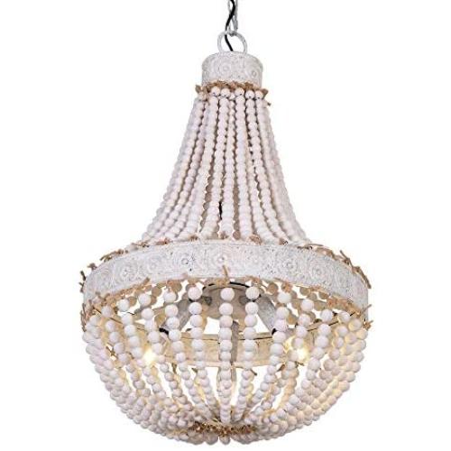 DERALAN Wood Bead Chandelier Modern Rustic Farmhouse Chandeliers 3-Lights Wooden Island Pendant Lighting Fixture Retro Ceiling Lights for Dining Room Kitchen Bedroom Foyer D17.7''