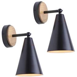 MWZ Rustic Farmhouse Black Metal and Wood Wall Sconce Adjustable Lamp，2 Pack ,Rustic Wall Lighting Fixture for Bedroom, Living Room, Headboard, Garage, Porch