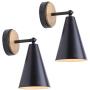 MWZ Rustic Farmhouse Black Metal and Wood Wall Sconce Adjustable Lamp，2 Pack ,Rustic Wall Lighting Fixture for Bedroom, Living Room, Headboard, Garage, Porch