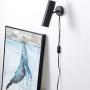 Modern Plug in Wall Sconce, Minimal Swivel Wall Lamp Lighting Matte Black Wall Sconce with On/Off Switch for Bedroom, Mirror, Display Spot Light, Pck of 2.