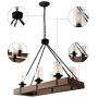 GOMUNIN 6-Light Vintage Wooden Farmhouse Chandelier Kitchen Island Lighting Wood Chandelier Rustic Pendant Light, Candle Pendant Light, Clear Glass Lampshade Lodge Ceiling Kitchen Island Lighting