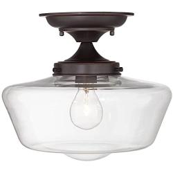Schoolhouse Floating Modern Ceiling Light Semi Flush Mount Fixture Oil Rubbed Bronze 12'' Wide Clear Glass for Bedroom Kitchen Living Room Hallway Bathroom - Regency Hill