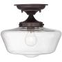 Schoolhouse Floating Modern Ceiling Light Semi Flush Mount Fixture Oil Rubbed Bronze 12'' Wide Clear Glass for Bedroom Kitchen Living Room Hallway Bathroom - Regency Hill