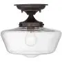 Schoolhouse Floating Modern Ceiling Light Semi Flush Mount Fixture Oil Rubbed Bronze 12'' Wide Clear Glass for Bedroom Kitchen Living Room Hallway Bathroom - Regency Hill