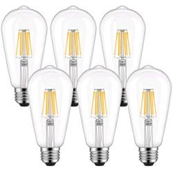 ST58 Vintage Edison LED Light Bulb 60W Equivalent, Warm White 2700K, Kohree 6W Dimmable LED Filament Bulb E26 Base Lamp for Home, Restaurant, Reading Room, 6 Packs