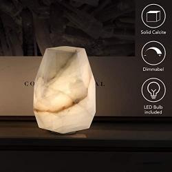 Unique Calcite Modern Table Lamp, Small Bedside Lamp for Bedroom Living Room, Dimmable Desk Lamp for Night Table by Phiestina, Crystal Texture Within, Handcrafted, LED, UL, Pentagon, Natural Colors