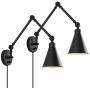 Swing Arm Wall Lamp for Bedroom, Set of 2 Plug in Wall Light Fixture with Dimmable Switch, Industrial Metal Black Wall Reading Sconce for Living Room Farmhouse Hallway