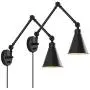 Swing Arm Wall Lamp for Bedroom, Set of 2 Plug in Wall Light Fixture with Dimmable Switch, Industrial Metal Black Wall Reading Sconce for Living Room Farmhouse Hallway