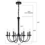 Wellmet 8-Light Farmhouse Chandelier, Black Chandeliers for Dining Room, Farmhouse Light Fixture for Foyer, Living Room, Kitchen Island, Bedroom