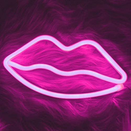 LED Pink Lip Neon Light, Cute Neon Lip Sign, Room Decor Battery or USB Powered 4.5V Art LED Decorative Lights Night Lights Indoor for Home, Bedroom, Office,Dorm,Party (Pink Lip)