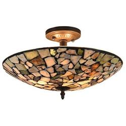 Tiffany Ceiling Lamp, Artzone Handcrafted Ceiling Flush Mount Light, Tiffany Lamp Ceiling for Foyer, Living Room, Dining Room, Bedroom, Bathroom - 16'' Natural Stone Lampshade
