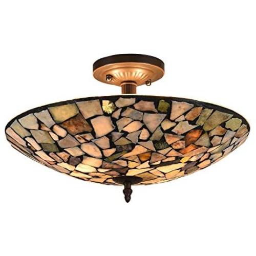 Tiffany Ceiling Lamp, Artzone Handcrafted Ceiling Flush Mount Light, Tiffany Lamp Ceiling for Foyer, Living Room, Dining Room, Bedroom, Bathroom - 16'' Natural Stone Lampshade