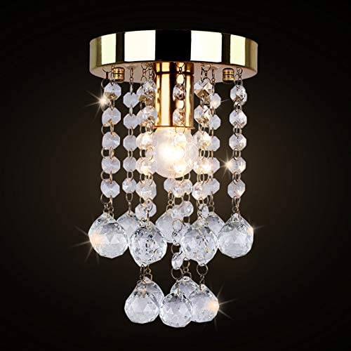 Modern Mini Crystal Chandelier Crystal Ball Fixture Ceiling Light Flush Mount Light for Hallway Bedroom Living Room Bathroom(Golden)