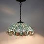 Tiffany Style Hanging Lamp W16H40 Inch Sea Blue Stained Glass Shade Crystal Bead Dragonfly Chandelier Light Ceiling Fixture S147 WERFACTORY Dining Living Room Bedroom Study Coffee Bar Hallway Loft