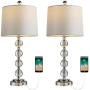 BOBOMOMO Modern Crystal USB Table Lamps Set of 2 for Living Room Nightstand Bedroom 25'' Bedside Desk Lamp Silver Shade