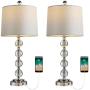 BOBOMOMO Modern Crystal USB Table Lamps Set of 2 for Living Room Nightstand Bedroom 25'' Bedside Desk Lamp Silver Shade