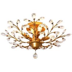Garwarm 4-Light Vintage Crystal Chandeliers Ceiling Lights LED Light Crystal Pendant Lighting Ceiling Light Fixtures Chandeliers Lighting for Living Room Bedroom Restaurant Porch Chandelier(Golden)
