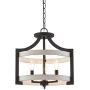Kira Home Woodrow 15'' 3-Light Industrial Farmhouse Semi Flush Convertible Pendant Light + Wood Style Metal Drum Shade, Textured Black + White Birch Style Finish