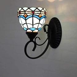 Wrought Iron Wall Lamp Wall Sconce, Tiffany Style Handmade Stained Glass Wall Light, Night Lights for Bedroom, Living Room, Corridor, Aisle, Bedside Reading Lamps,C