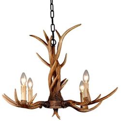 EFFORTINC Vintage Style Resin Antler Chandelier 4 Lights,Living Room,Bar,Cafe, Dining Room, Bedroom,Study,Villas,American Retro Deer Horn Pendant Lights