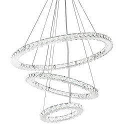 SILJOY Three Rings Chandelier Lighting (11.8-19.7 - 27.6 Inches) K9 Crystal Ceiling Light Fixture Galaxy Style Decor LED Lighting for Dining Room, Entry, Hallway, Hotel.