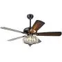 Chandelier Crystal Ceiling Fan Light with Remote Control, 52-Inch 5 Reversible Wood Blade Leaves 3 Adjustable Wind Speed Fandaliers Ceiling Fan Light for Living Room/Bedroom, Bronze + Black