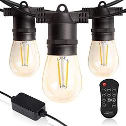 Amico 48FT LED Outdoor String Lights with Remote Dimming, LED Edison Vintage Plastic Bulbs and Weatherproof Strand - Decorative Cafe Patio Lights, Bistro Lights