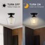 Semi Flush Mount Ceiling Light, Industrial Flush Mount Light Fixture with Clear Glass Shade Ceiling Light Fixtures for Hallway, Entryway, Kitchen, Dining Room, Laundry Room (Black+Gold)