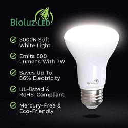 Bioluz LED Lights BR20 R20 Dimmable LED Light Bulbs 4 Pack - Flood Light Bulbs Indoor/Outdoor 7W=50W 500 Lumen E26 LED Bulb Replacement for Halogen Bulb - 3000K LED Bulb LED Flood Light Bulbs Indoor