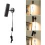 Modern Plug in Wall Sconce, Minimal Swivel Wall Lamp Lighting Matte Black Wall Sconce with Switch Cord for Bedroom, Mirror, Display Spot Light
