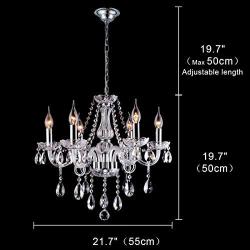 Beirio Modern Contemporary Elegant K9 Crystal Glass Chandelier Luxurious 6 Lights Pendant Ceiling Lighting Fixture for Living Room Bedroom and Dining Rome Chrome Easy to Install (21.7× 19.7 inch)