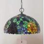 Tiffany Style Hanging Pendant Lamp Fixture in 16'' Rose Flower Stained Glass 3-Light Decor Hanging Light for Dining Room Kitchen Restaurant Hallway Art Lighting,110-240V,E27,A