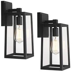 Emliviar 2 Pack Outdoor Wall Light Fixtures, Outside Wall Lights for House, Black Finish with Clear Glass, WE212B-2PK BK