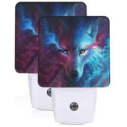 Set of 2 Led Night Lights, Animal Wolf Galaxy Colorful Rainbow Auto Dusk-to-Dawn Sensor Night Lamp Plug-in Home Decorative for Adult