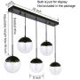 Kitchen Pendant Light with Sphere 5-Light, A1A9 Modern Industrial Glass Ball Globe Ceiling Lights Fitting, E26 LED Chandelier Lamp Fixture for Kitchen Island, Bar, Dining Room, Counter, Cafe (Black)