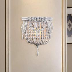 Jiuzhuo Classic Style Distressed White Wood Beaded 1-Light Decorative Indoor Wall Sconce Light