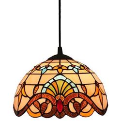Tiffany Style Pendant Lamp in Vintage Baroque Stained Glass Art Ceiling Lamp Hanging Fixture for Dining Room Bar Restaurant Chandelier,110-240V,E27,10inch