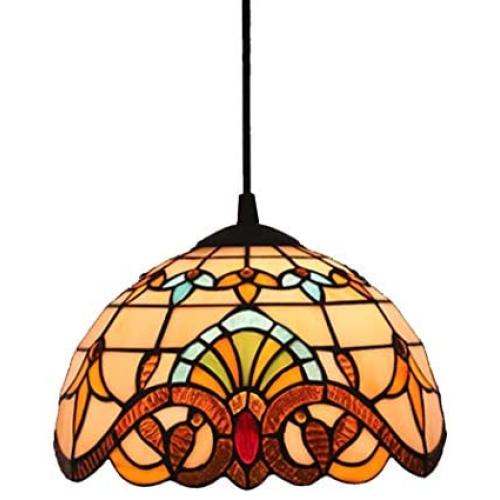 Tiffany Style Pendant Lamp in Vintage Baroque Stained Glass Art Ceiling Lamp Hanging Fixture for Dining Room Bar Restaurant Chandelier,110-240V,E27,10inch