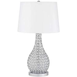 Kasey Modern Table Lamp Acrylic Beaded Silver Gourd White Drum Shade for Living Family Room Bedroom Bedside - Possini Euro Design