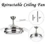 42'' Modern Retractable Ceiling Fan with Dimmable LED Light and Remote Control for Living Room Bedroom Restaurant, Silver Brushed Nickel